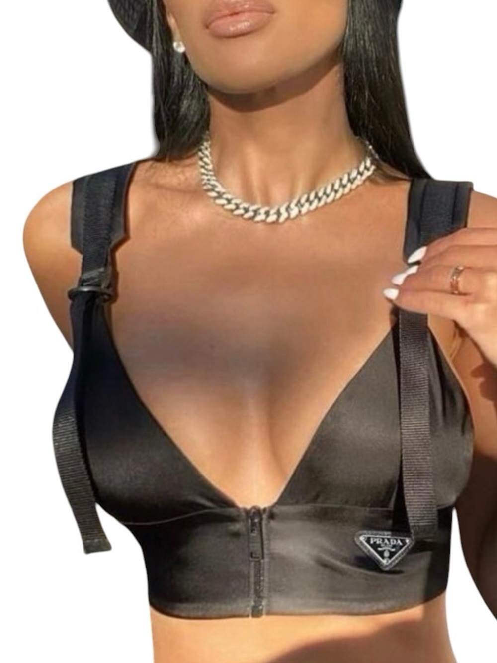 Prada Re-Nylon Gabardine Bra Top | Black Designer Crop Top